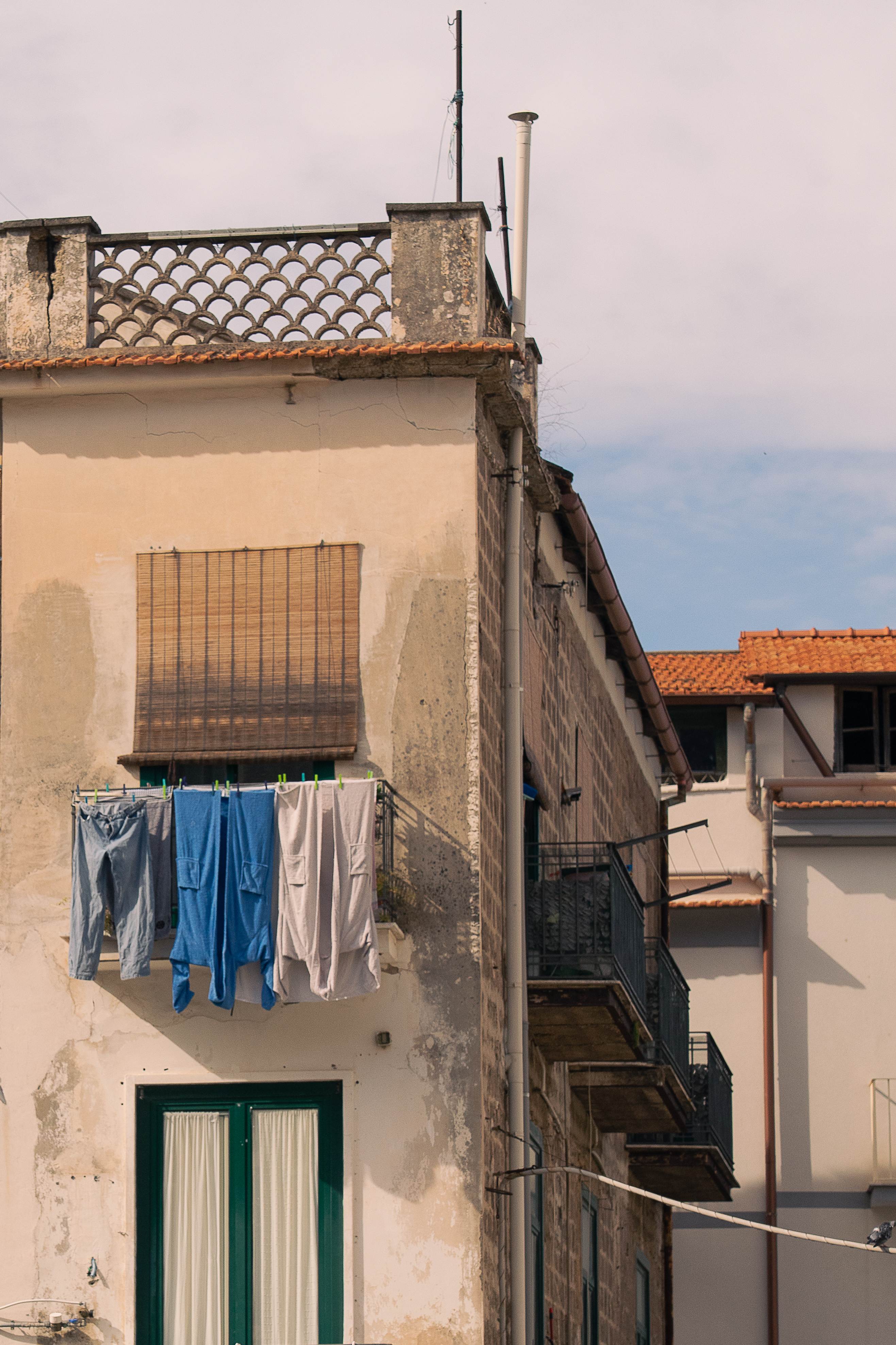 Building facade with laundry