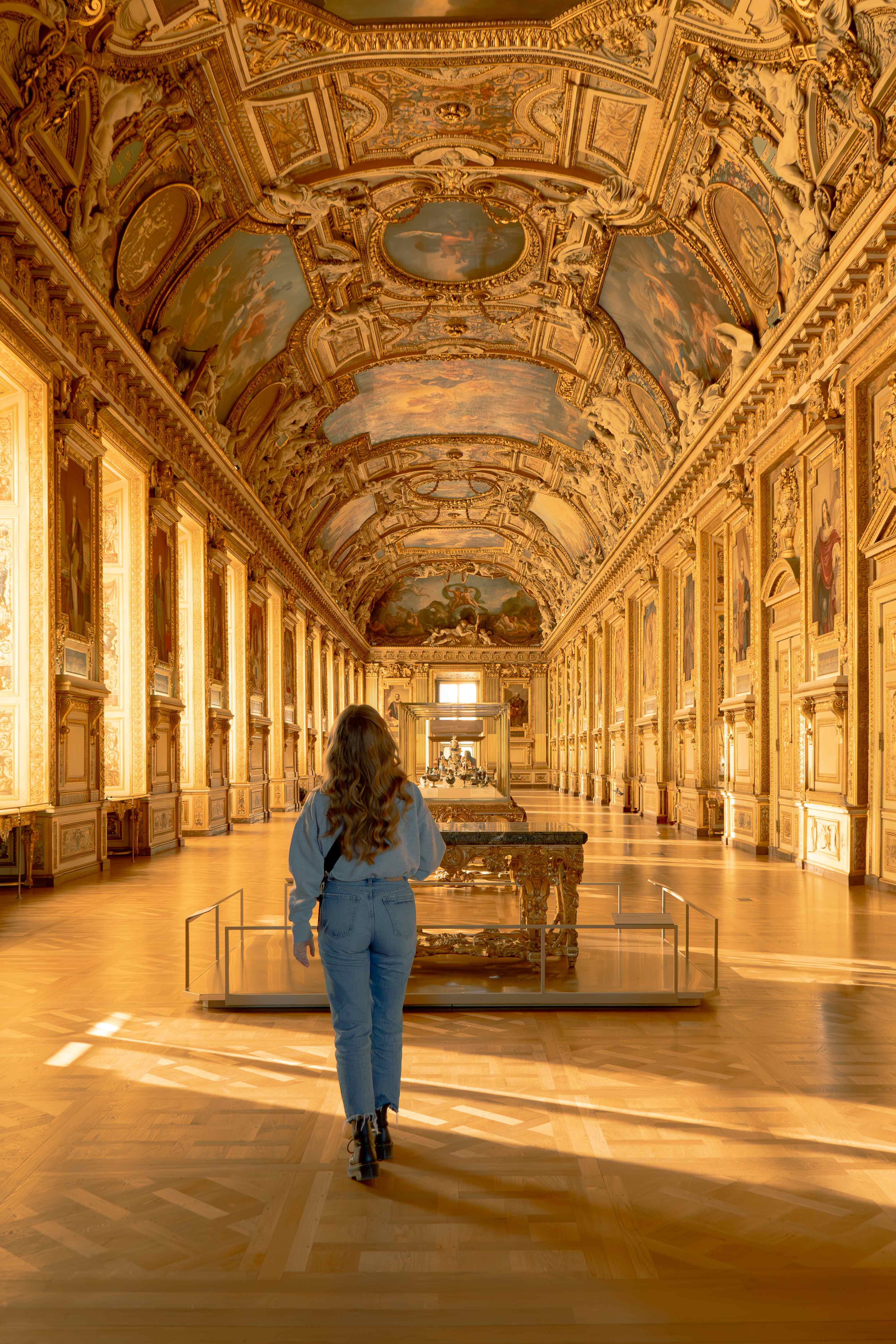 Palace interior with ornate golden ceiling