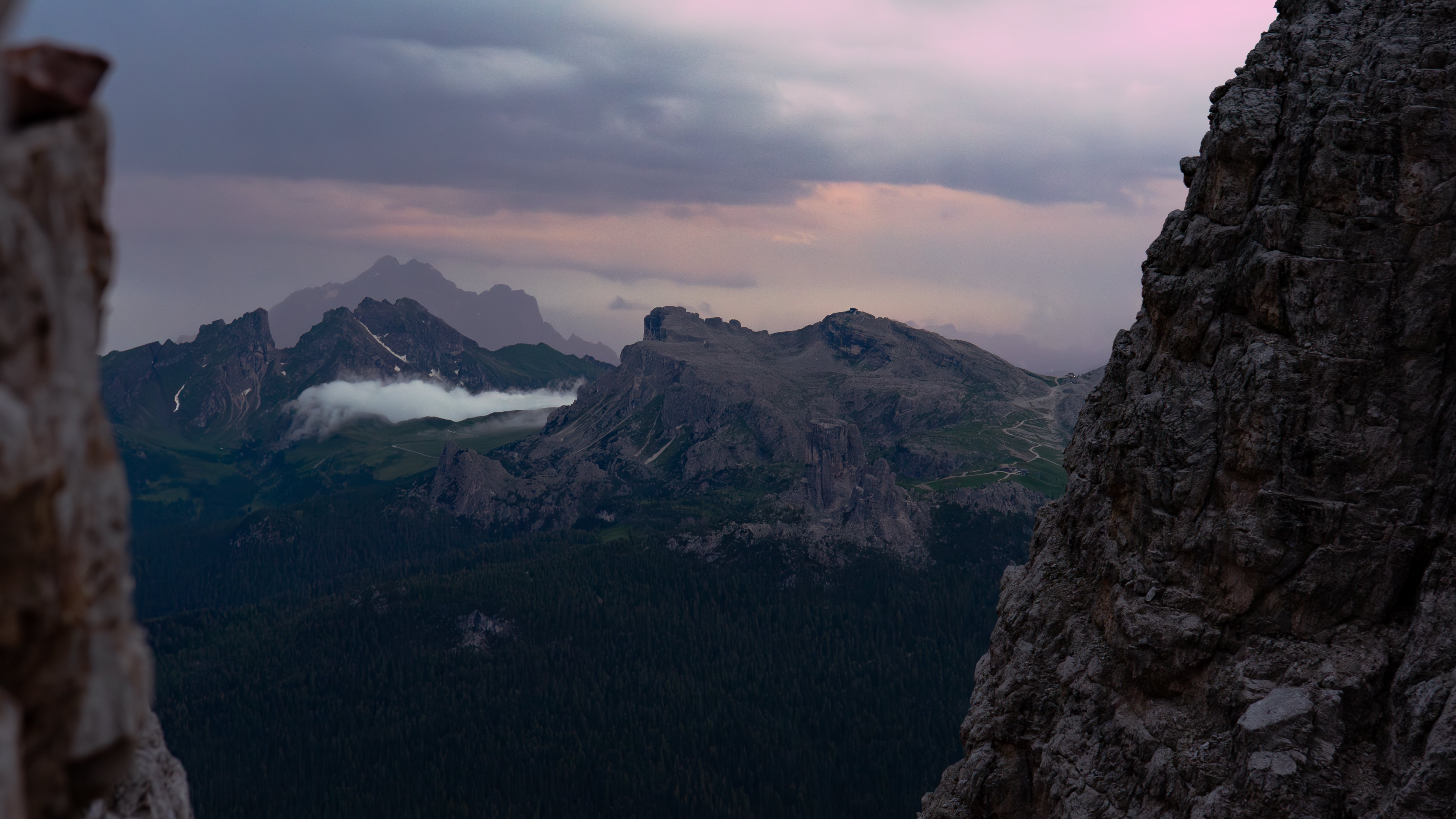 Mountain landscape with misty peaks
